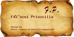 Fáncsi Priszcilla névjegykártya